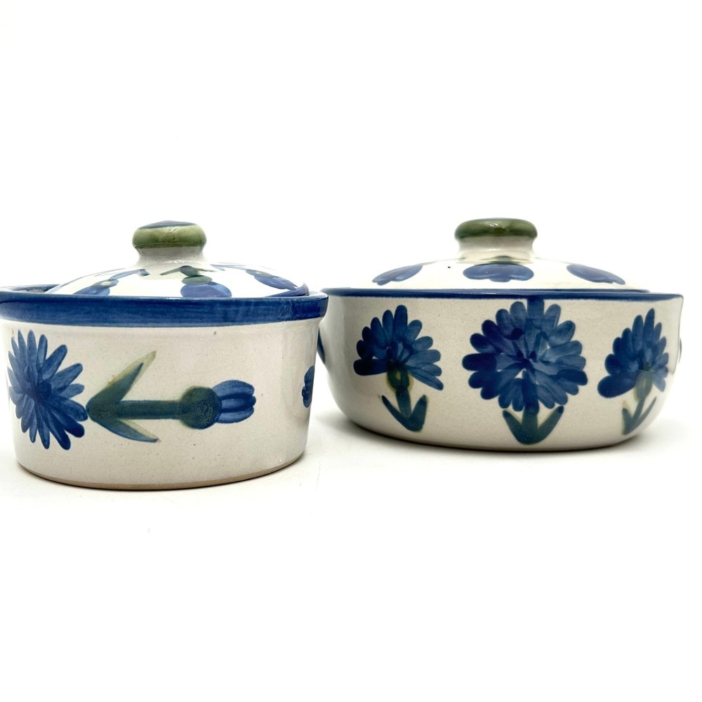 Set of 2 Blue Floral Louisville Kentucky Stoneware Bachelor Button Covered Bowls